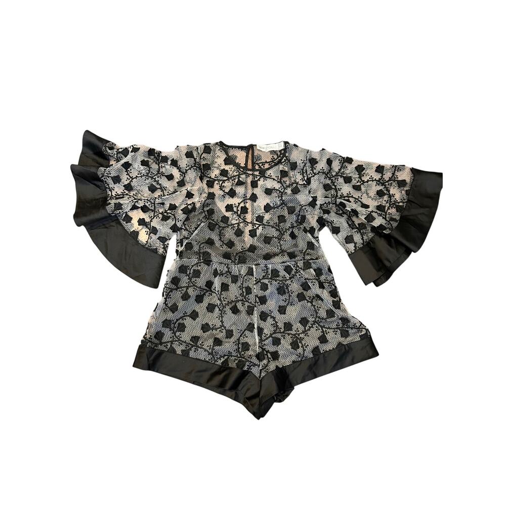 Alice McCall Black Lace Bell Sleeve Romper Floral Embroidered Playsuit Size 12